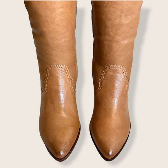 $458 RARE Frye Reed Chevron Heel Cognac Leather Tall Knee High Winter/Fall Boots - Picture 7 of 16